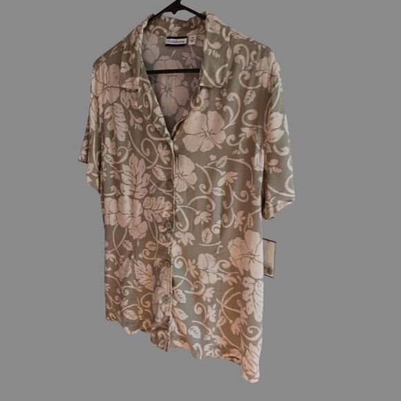 Croft & Barrow Womens Floral Print Blouse Petite XLarge sage & white color - Picture 9 of 12
